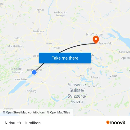 Nidau to Humlikon map