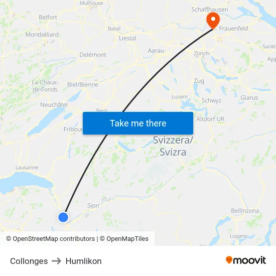 Collonges to Humlikon map