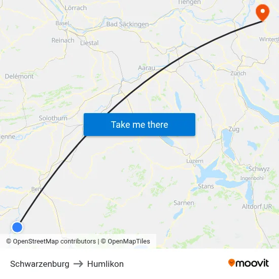 Schwarzenburg to Humlikon map