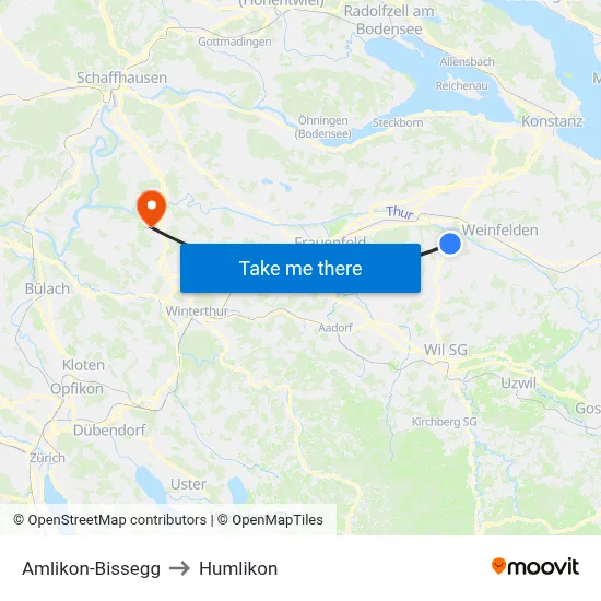 Amlikon-Bissegg to Humlikon map