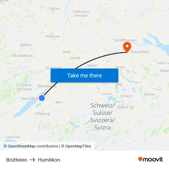 Brüttelen to Humlikon map