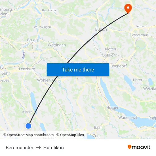 Beromünster to Humlikon map