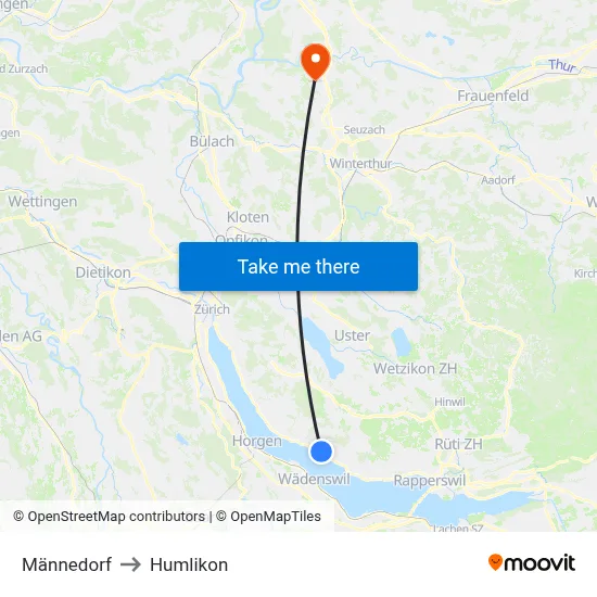 Männedorf to Humlikon map