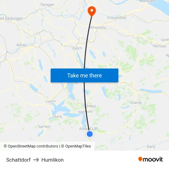 Schattdorf to Humlikon map