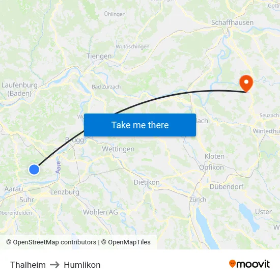 Thalheim to Humlikon map