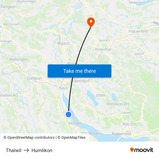 Thalwil to Humlikon map