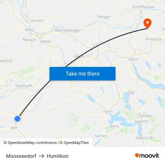 Moosseedorf to Humlikon map