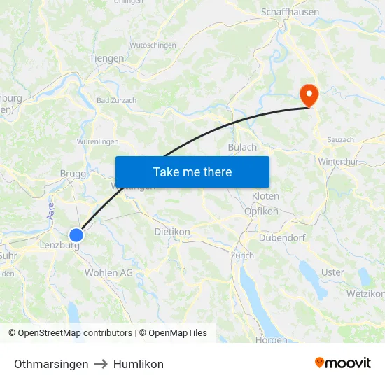 Othmarsingen to Humlikon map