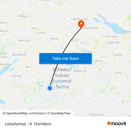 Lütschental to Humlikon map