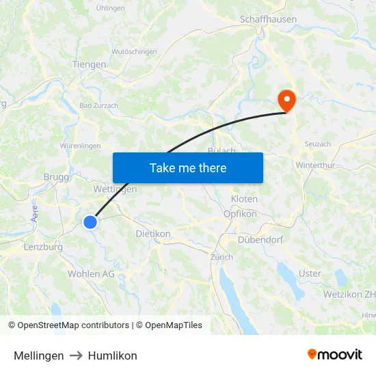 Mellingen to Humlikon map