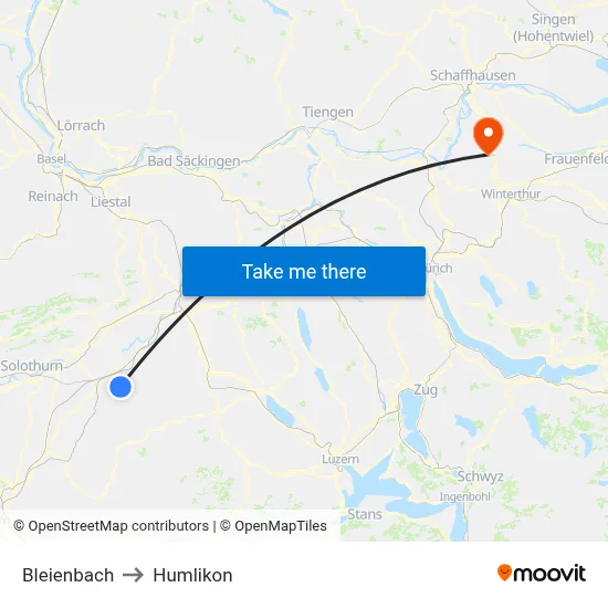 Bleienbach to Humlikon map