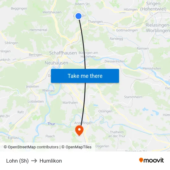 Lohn (Sh) to Humlikon map