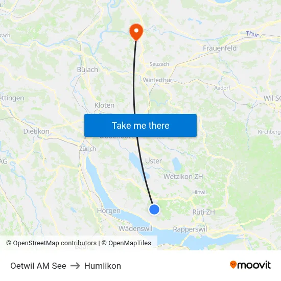 Oetwil AM See to Humlikon map