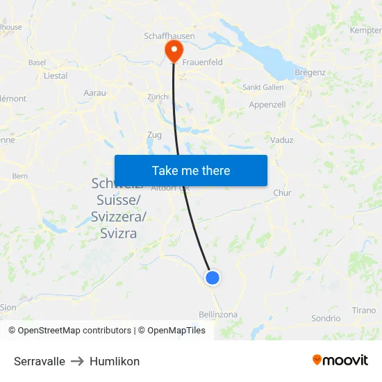 Serravalle to Humlikon map
