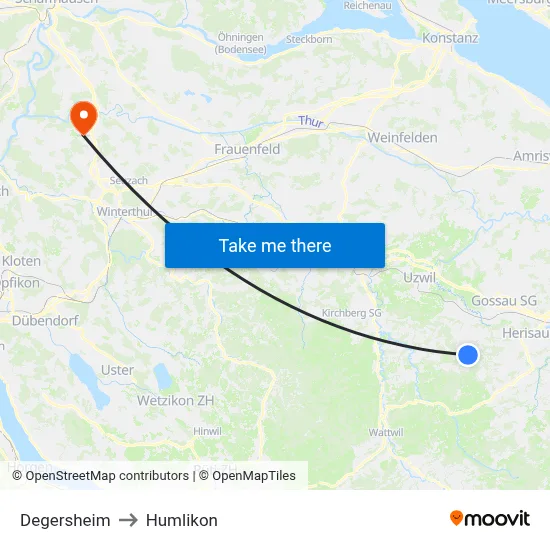 Degersheim to Humlikon map