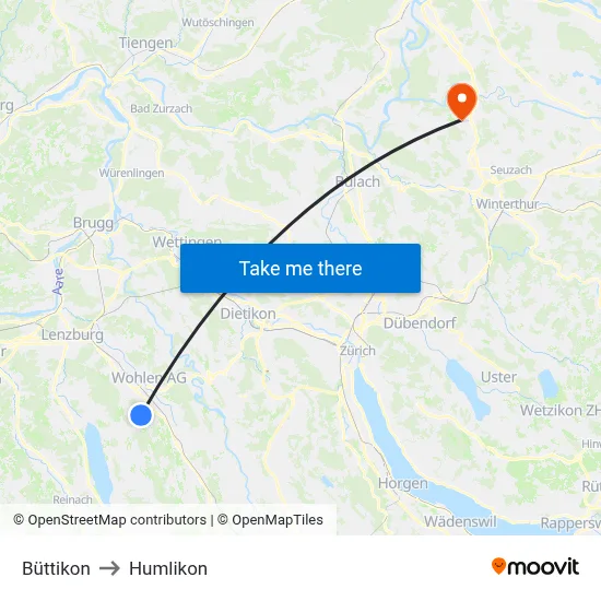 Büttikon to Humlikon map