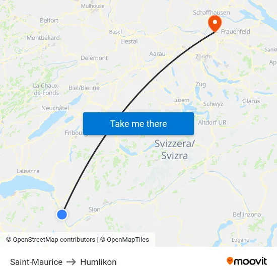 Saint-Maurice to Humlikon map