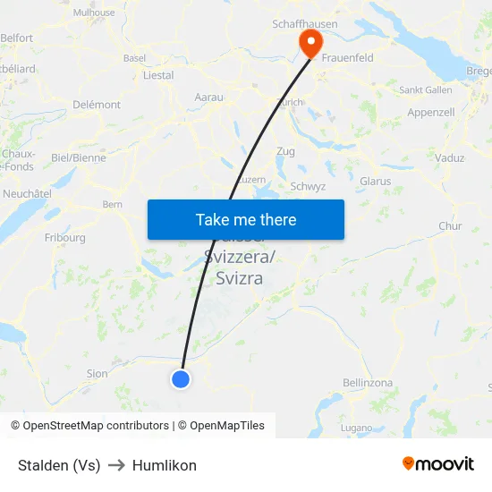 Stalden (Vs) to Humlikon map