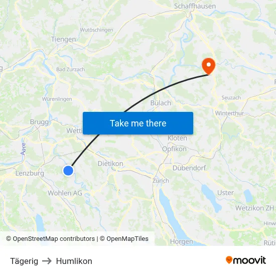 Tägerig to Humlikon map