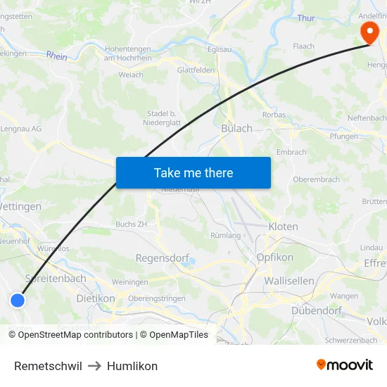 Remetschwil to Humlikon map