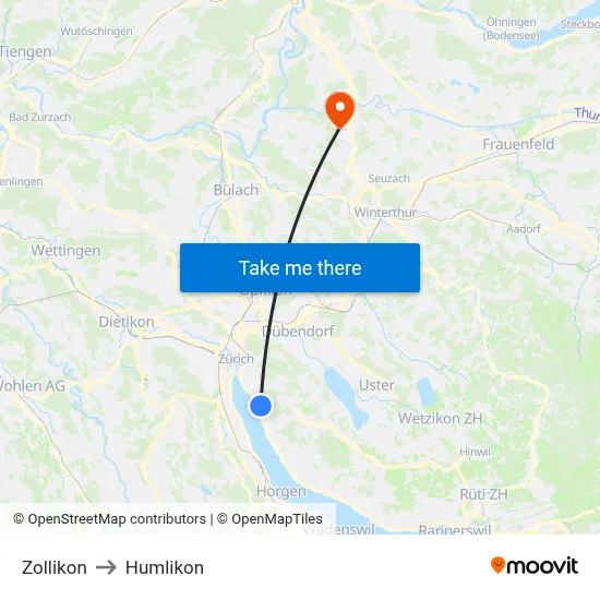 Zollikon to Humlikon map