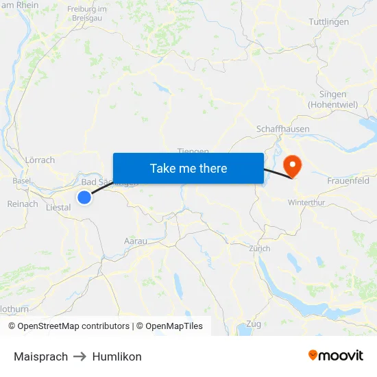 Maisprach to Humlikon map
