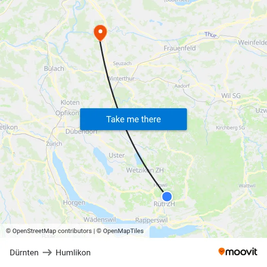Dürnten to Humlikon map