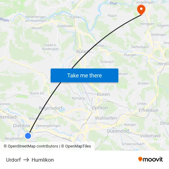 Urdorf to Humlikon map