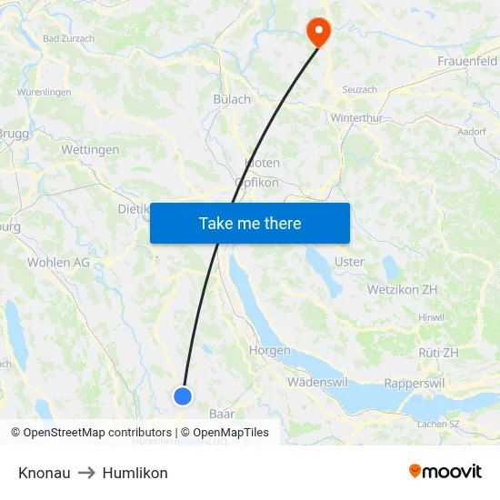 Knonau to Humlikon map