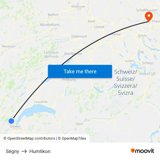 Ségny to Humlikon map
