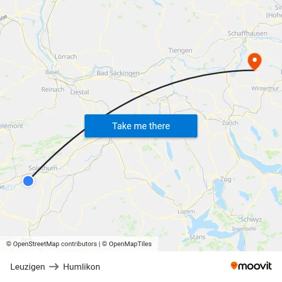Leuzigen to Humlikon map