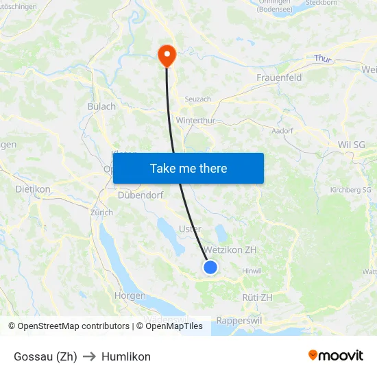 Gossau (Zh) to Humlikon map