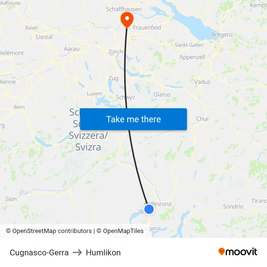 Cugnasco-Gerra to Humlikon map