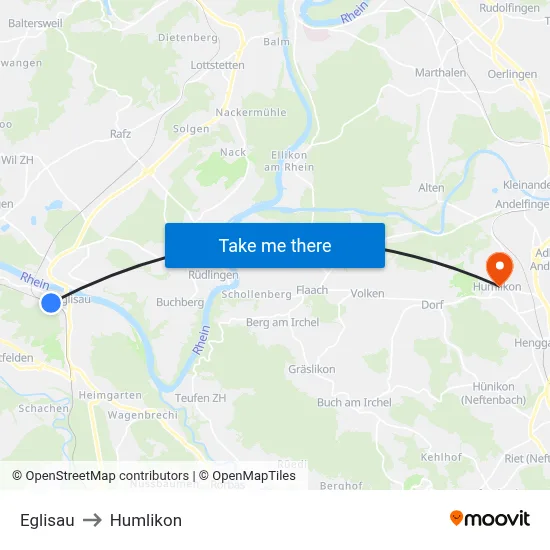 Eglisau to Humlikon map