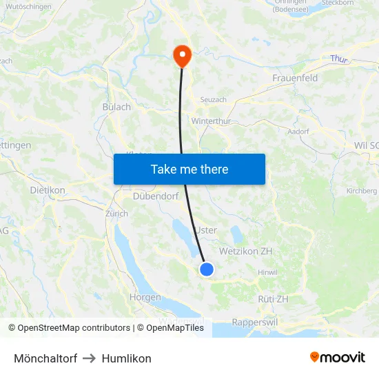 Mönchaltorf to Humlikon map