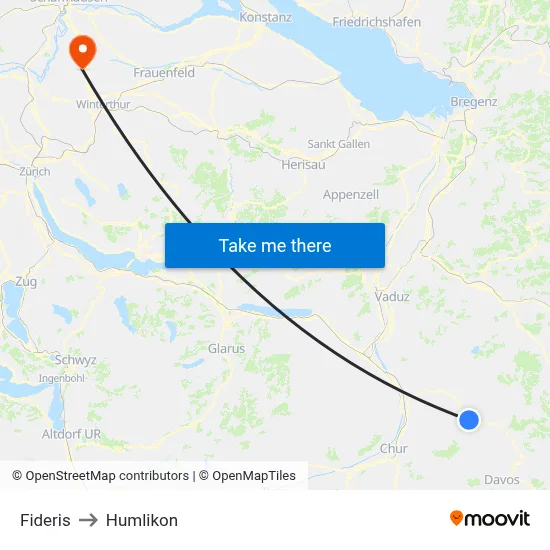 Fideris to Humlikon map