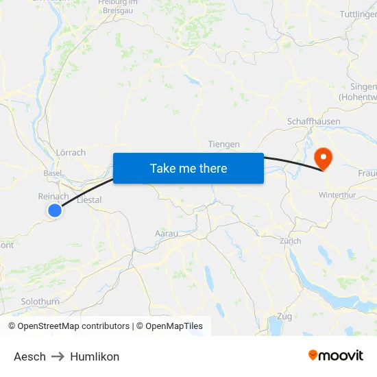 Aesch to Humlikon map