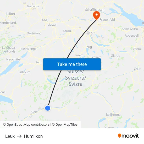 Leuk to Humlikon map
