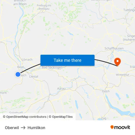 Oberwil to Humlikon map