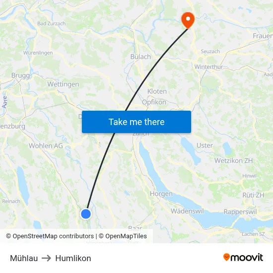 Mühlau to Humlikon map
