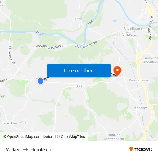 Volken to Humlikon map