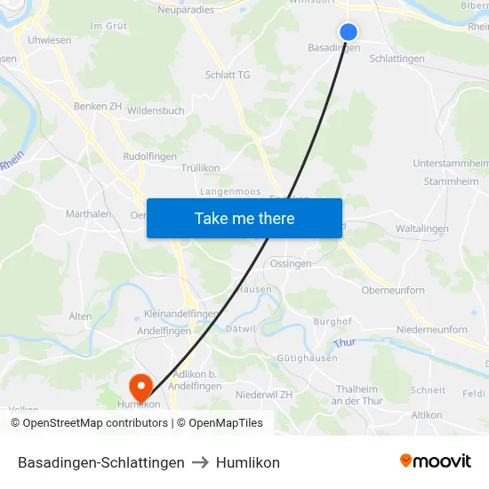 Basadingen-Schlattingen to Humlikon map