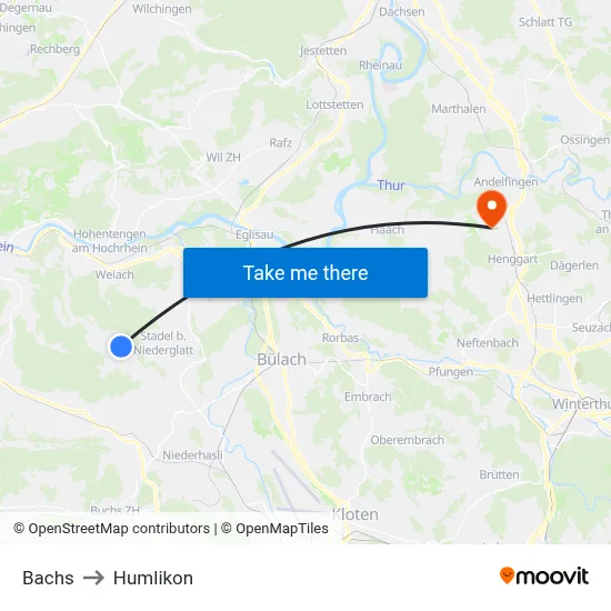 Bachs to Humlikon map