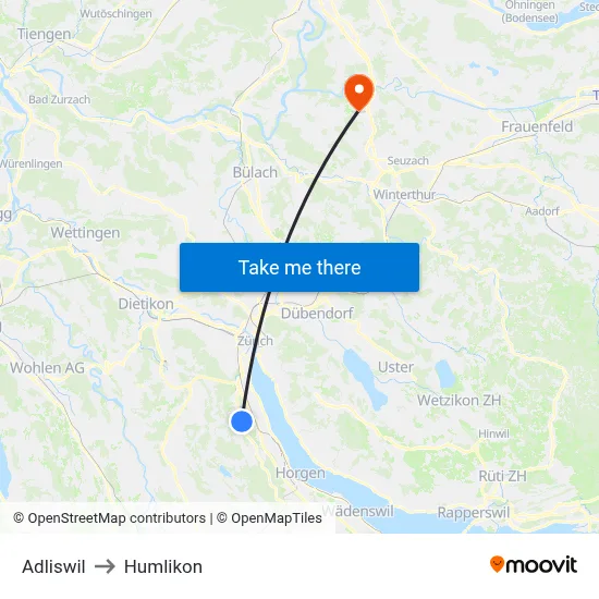 Adliswil to Humlikon map