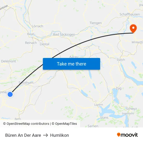 Büren An Der Aare to Humlikon map