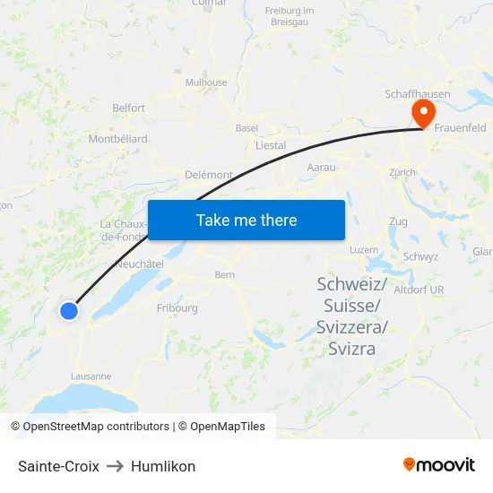 Sainte-Croix to Humlikon map