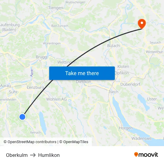 Oberkulm to Humlikon map