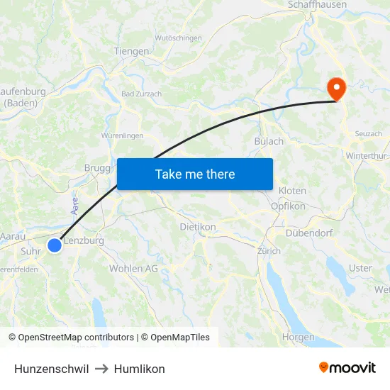 Hunzenschwil to Humlikon map