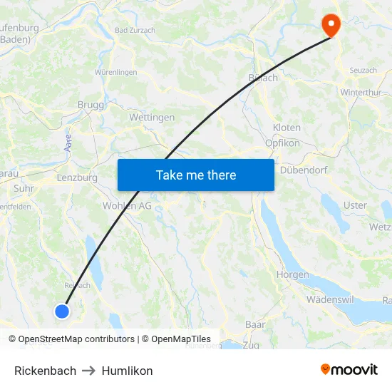 Rickenbach to Humlikon map