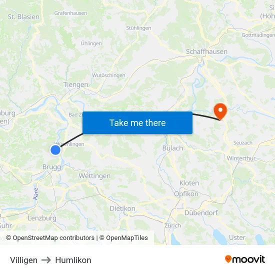Villigen to Humlikon map